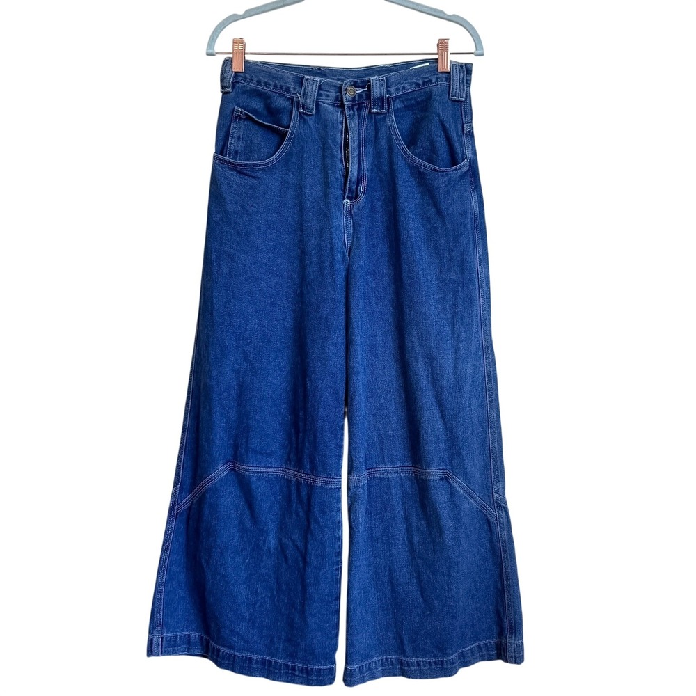 John Galt Y2K Rave Wide Leg Denim Jeans Small Streetwear Baggy Oversized Skater